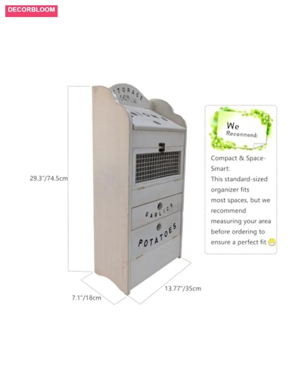 Pine Wood Veggie Bin Potato Onion Garlic Keeper Kitchen Storage Organizer